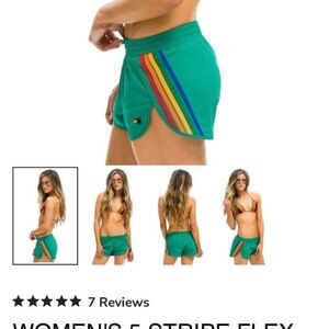 Aviator Nation Green Shorts with Rainbow Stripes